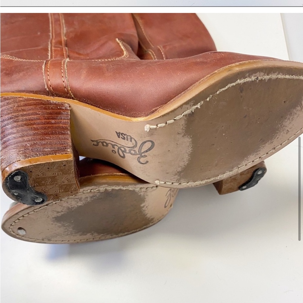 Zodiac Tall Cognac Leather Boots Brass Tip Toe 7.5 EUC - Picture 5 of 5